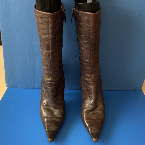BRUNO MAGLI Brown Embossed Full Zip High Heel Knee High Boots Sz6 - Picture 3 of 5